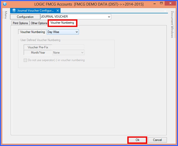 fmcg journal voucher configuration voucher numbering